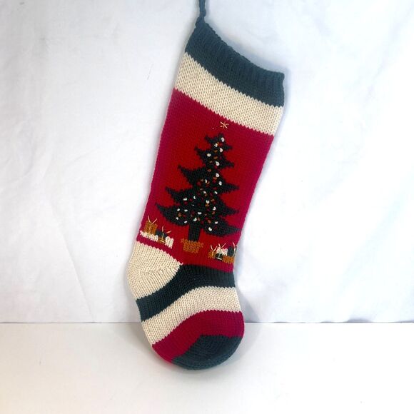 Knitted Christmas Stocking Christmas Tree & Presents Holiday Fireplace Decor - Picture 1 of 8